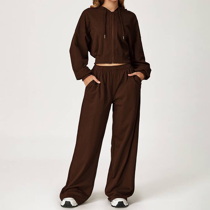 LOOSE HOODED AND FULL ZIPPER SWEATSHIRT + DRAWSTRING SWEATPA for wholesale by WONDERXFANS