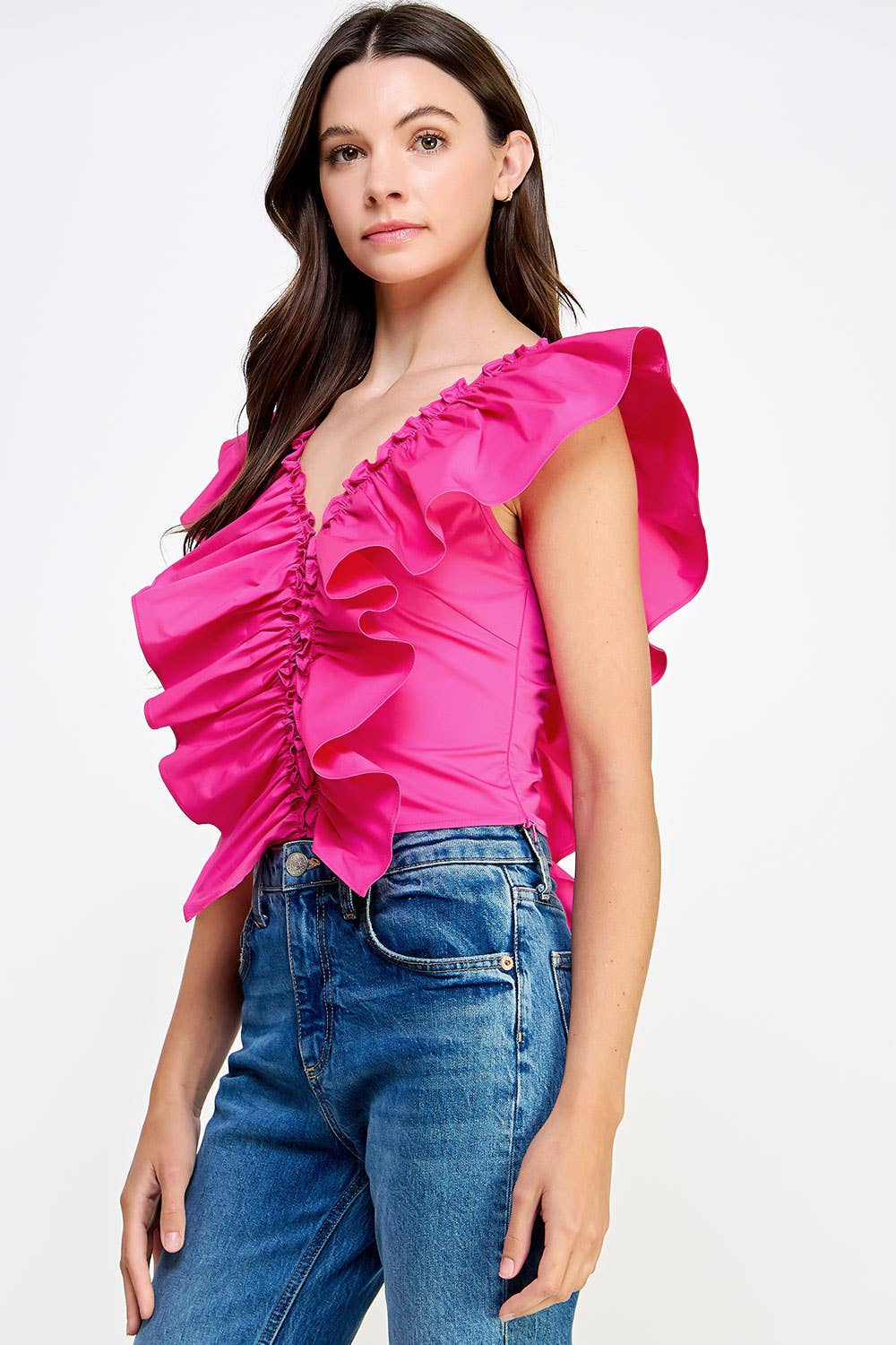 Strut & Bolt – Großhandel Bluse – Damen – Ärmelloses Top aus Popeline mit Rüschendetail15