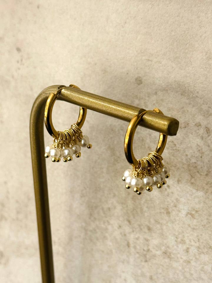 Maika Pearl Look Stainless Steel Hoop Earrings for wholesale by Cassette Barcelona