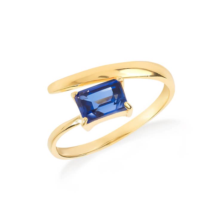 Gold Plated Silver Lab Created Sapphire Twist of Flame Ring for wholesale by Tiramisu