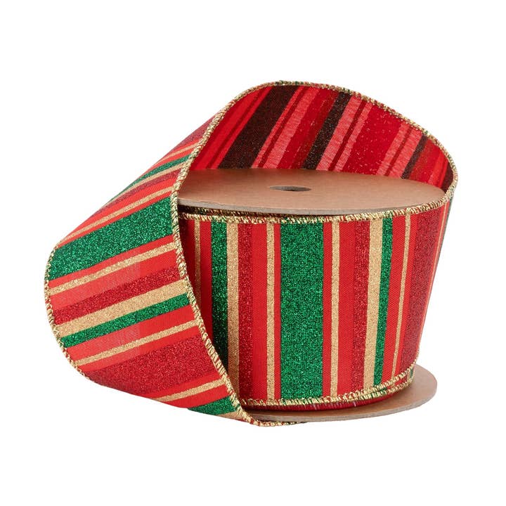 LA Ribbons Wholesale - Wholesale Ribbon - Gift Wrapping - Wired Ribbon with Glittered Stripes 10 Yard Roll0