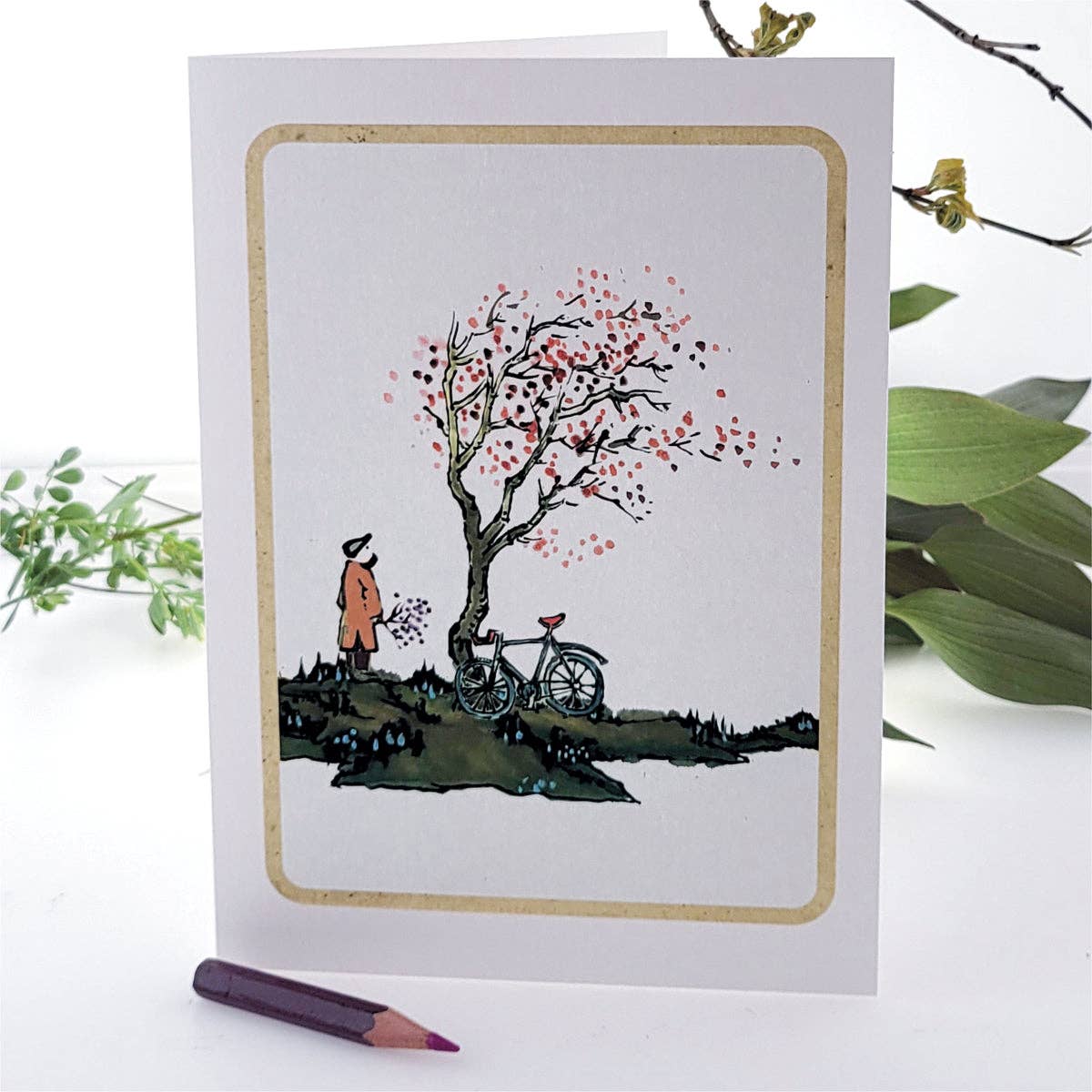 Forever Cards Ltd – wholesale Everyday greeting card – Bicycle and Blossom Tree Blank Everyday Greeting Card0