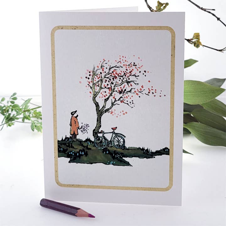 Forever Cards Ltd – wholesale Everyday greeting card – Bicycle and Blossom Tree Blank Everyday Greeting Card