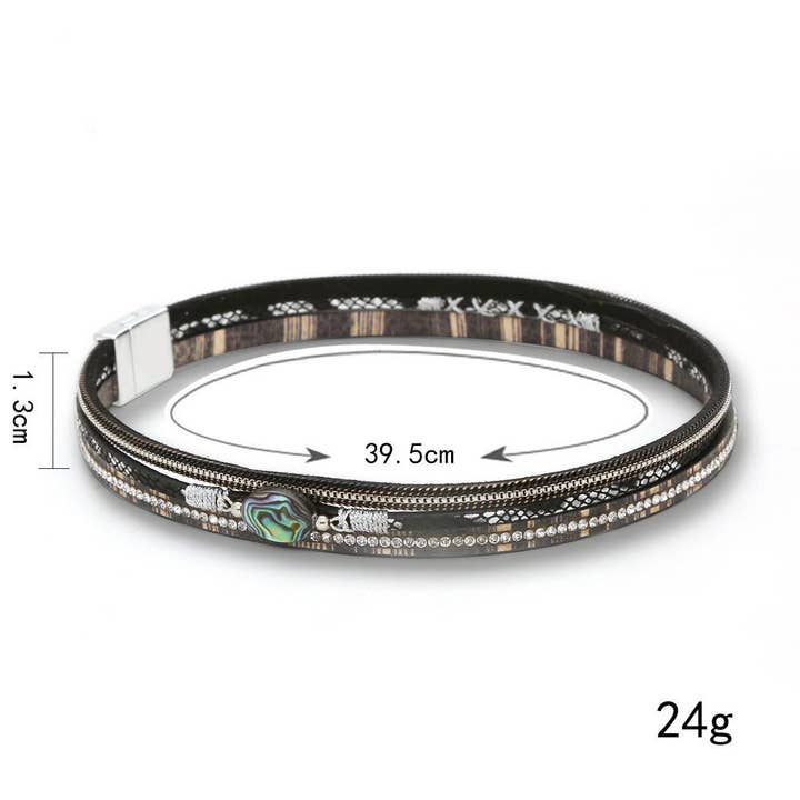 Mio Queena - Wholesale Tennis Bracelet - Abalone Shell Rhinestone Leather Bracelet - BJ/LB5
