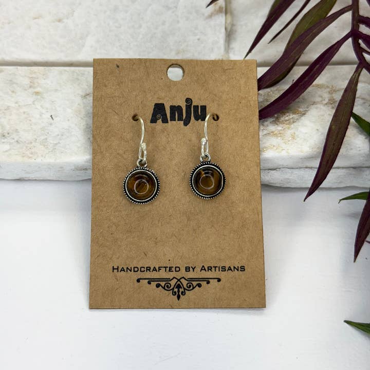 Handcrafted Semiprecious Small Stone Earrings - Tigereye for wholesale by Anju Jewelry