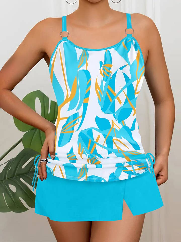 Digital Print Dress-Style Two-Piece Tankini Swimsuit ZK3158 for wholesale by UNISHE