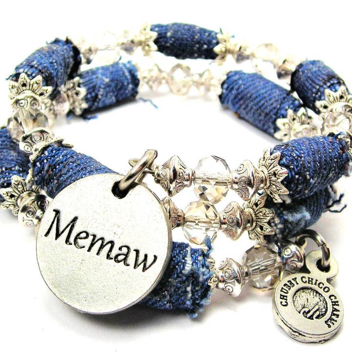 Memaw Blue Jean Beaded Wrap Bracelet Grandmother Grandma for wholesale by Chubby Chico Charms