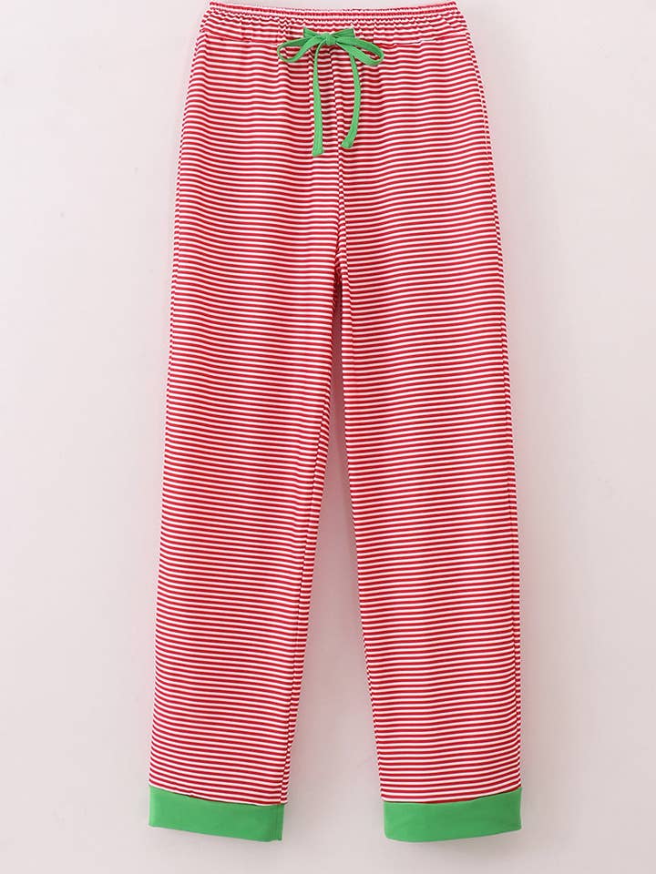 Red stripe christmas tree embroidery mom pajamas pants for wholesale by Mom & Co.