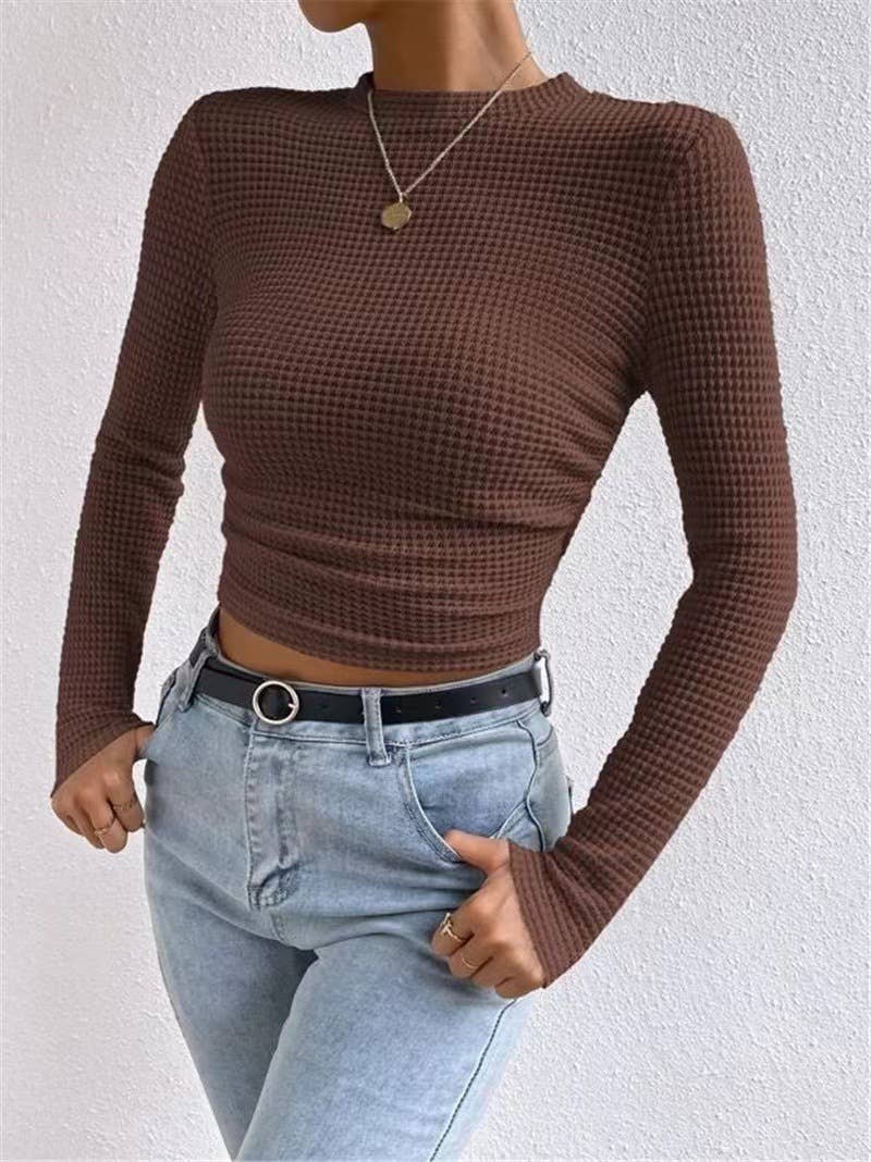 HIDDENBRAND - Wholesale T-Shirt - Women's - Plain Waffle Fitted long Sleeve Top7