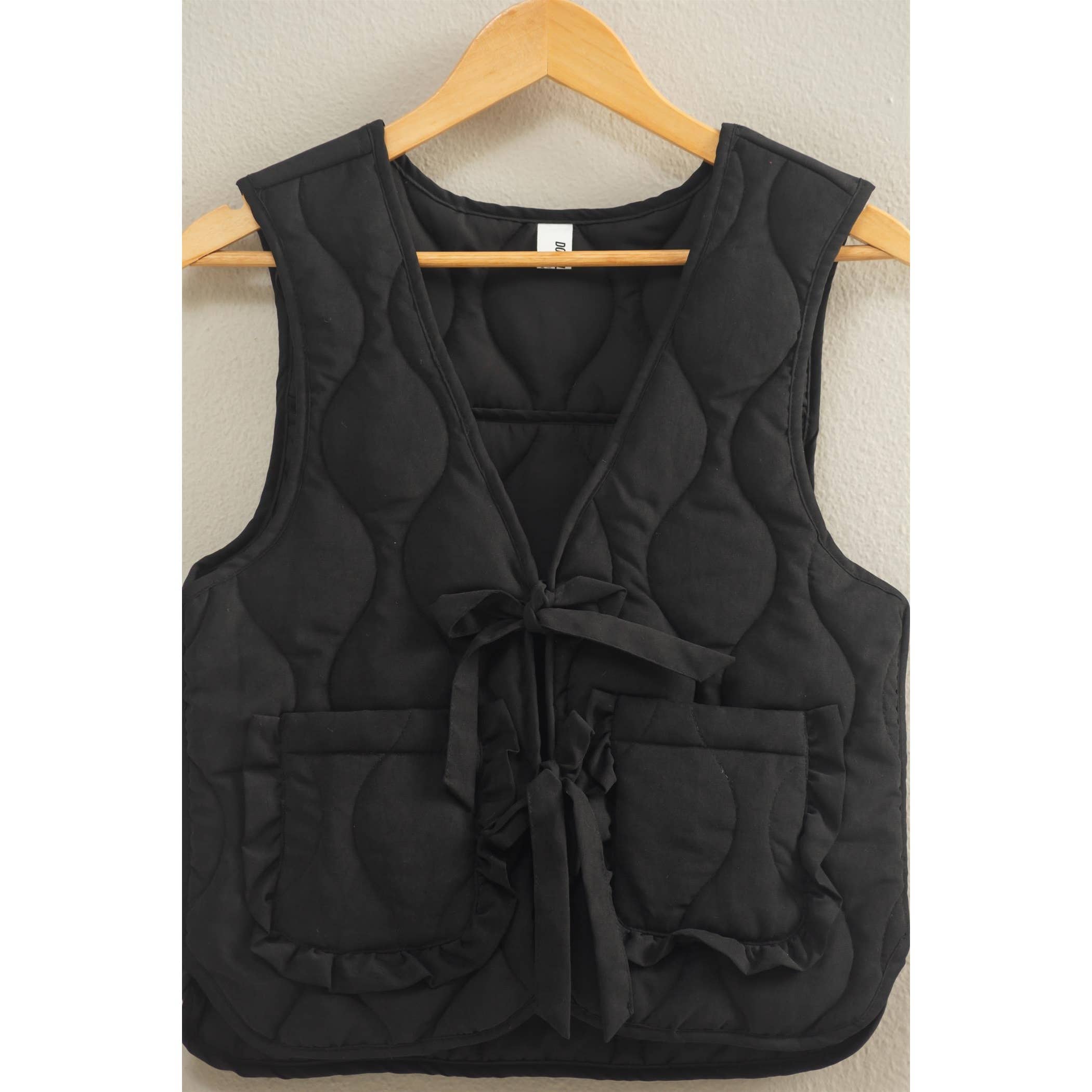 Double Zero - Wholesale Outerwear Vest - Women's - Quilted Vest With Tie-Front And Patch Pockets21