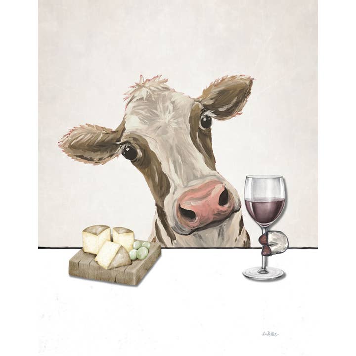 Cow With Wine Art Print , Cow with Wine Decor for wholesale by Hippie Hound Studios