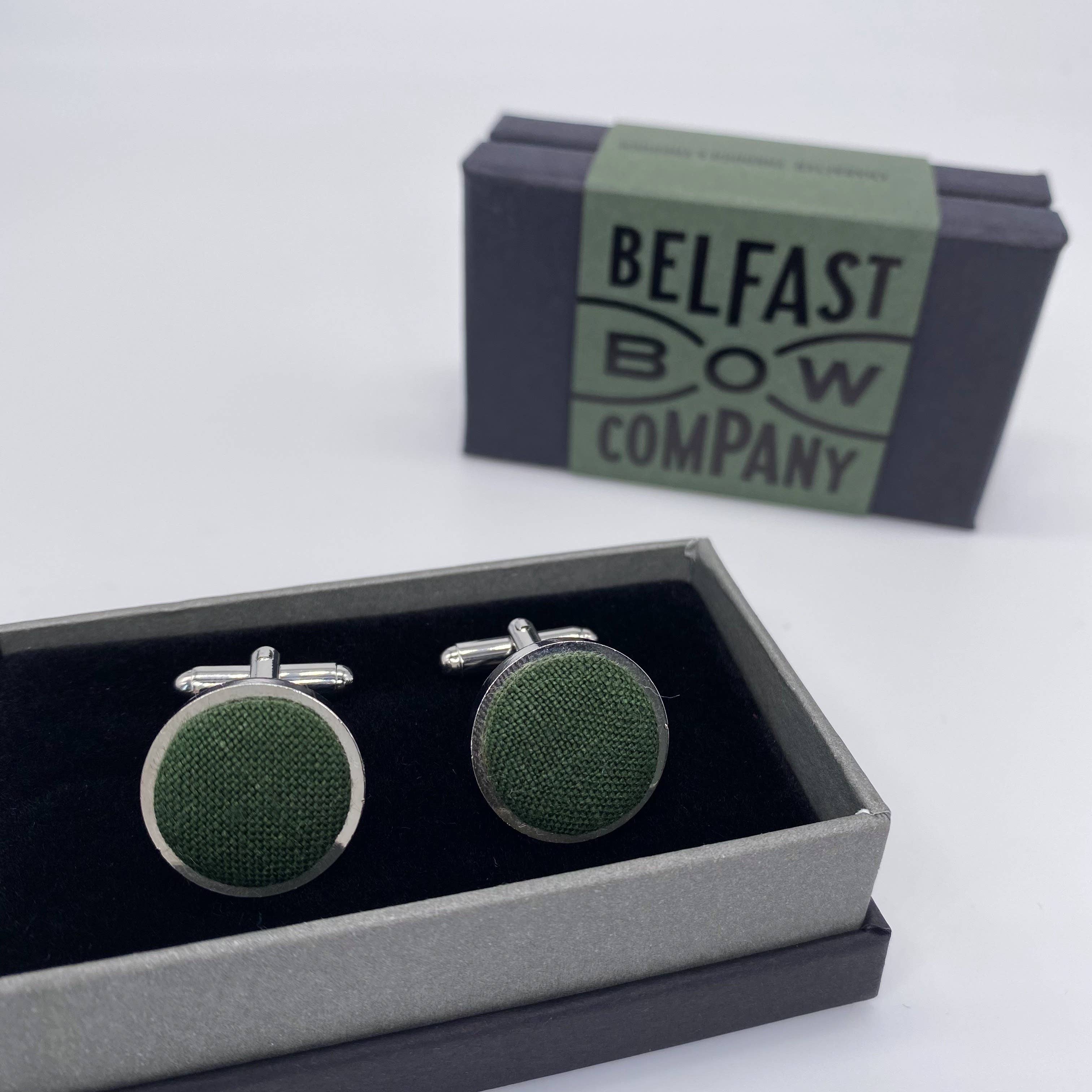Belfast Bow Company - Wholesale Cufflinks - Irish Linen Cufflinks in Brunswick Green2