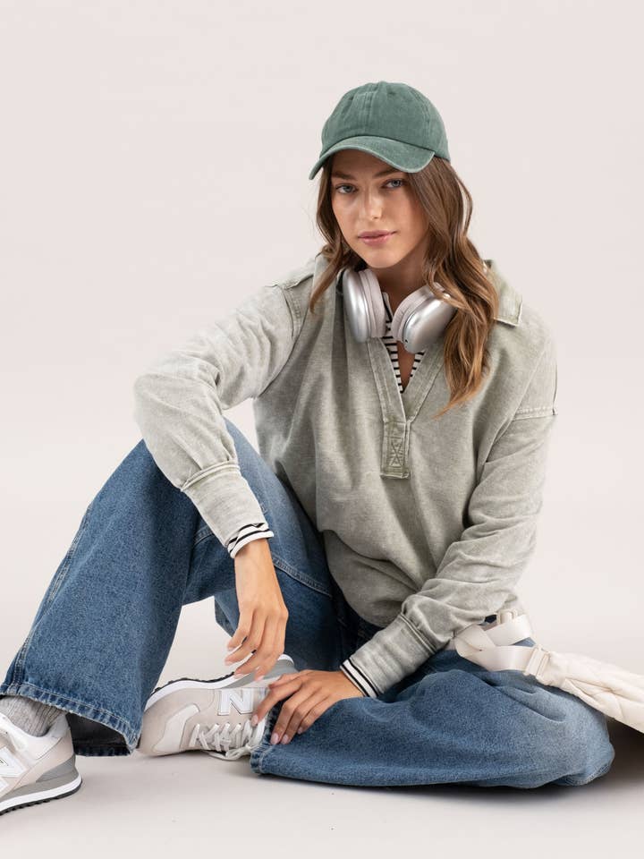 Blu Pepper - Wholesale Knit Top - Women's - WASHED COLLARED LONG SLEEVE KNIT TOP13