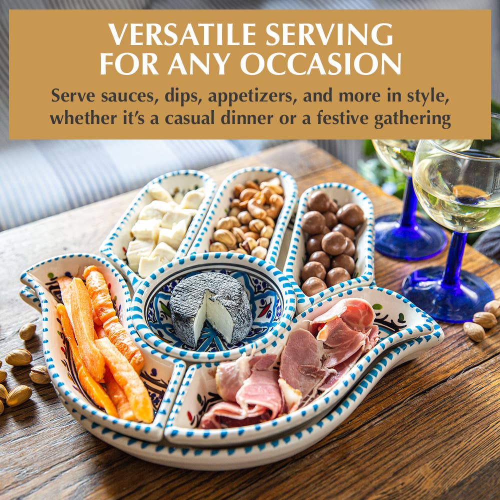 Kamsah - Wholesale Serving Plate - Handmade Turquoise Hamsa Ceramic Dipping & Serving Set3