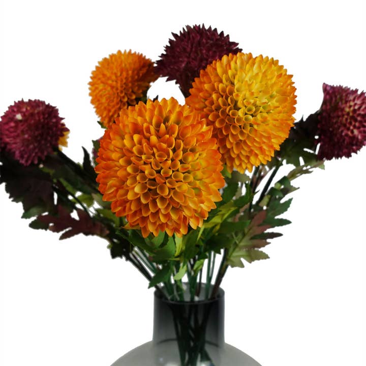 Leaf Design UK LTD - Wholesale Artificial Flowers - Pack 6x 70cm Large Ball Dahlia Artificial Flower Stem Yellow4