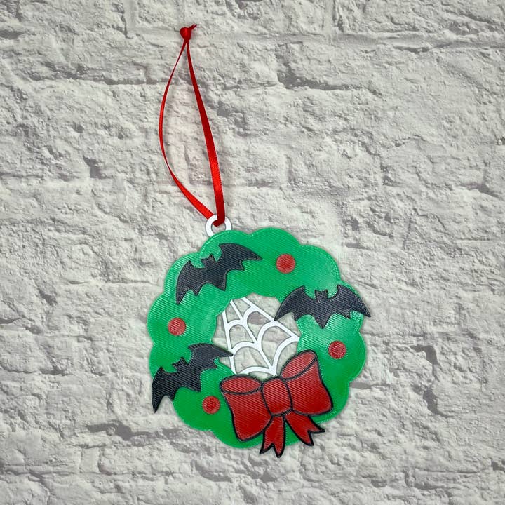 Creepmas Bat Wreath Ornament 3D Printed for wholesale by Cryptid Craft Studio