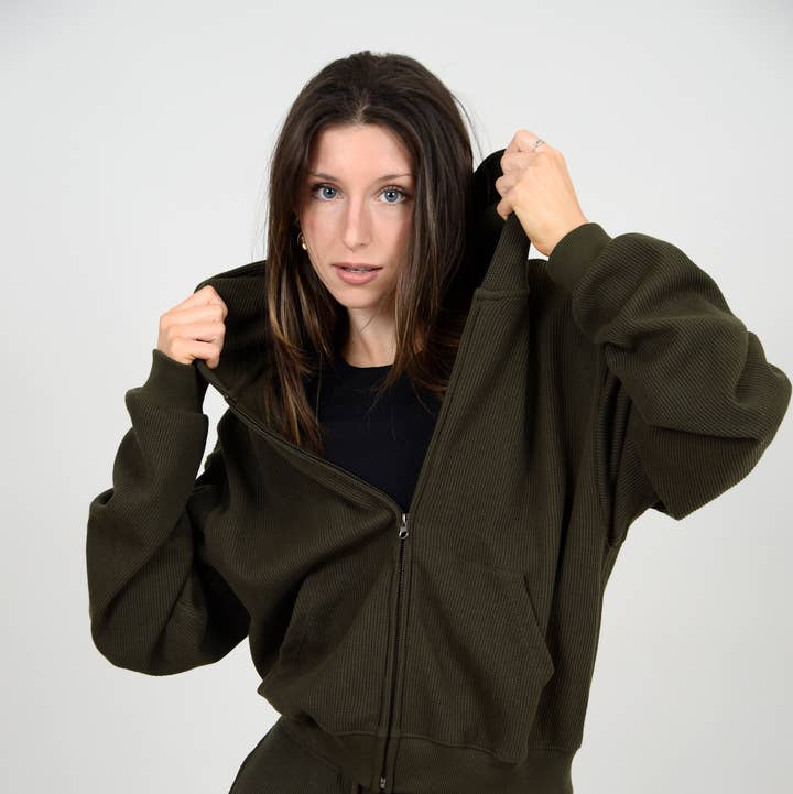 RD Style - Wholesale Hoodie - Women's - HAIDELYN WAFFLE ZIP UP HOODIE - 75T261S0