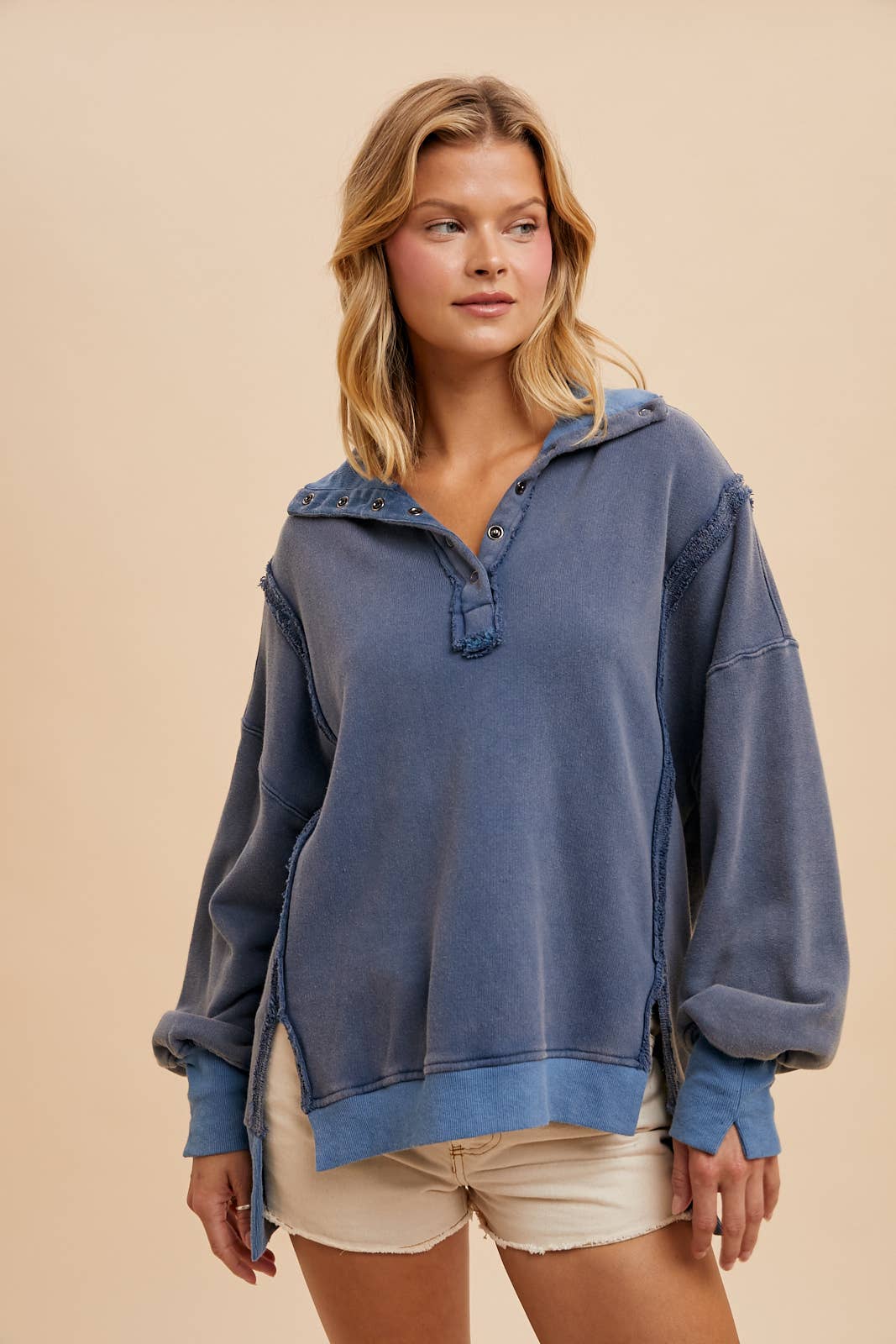 In Loom – wholesale Sweatshirt – Women's – VINTAGE WASHED TERRY POLO PULLOVER9