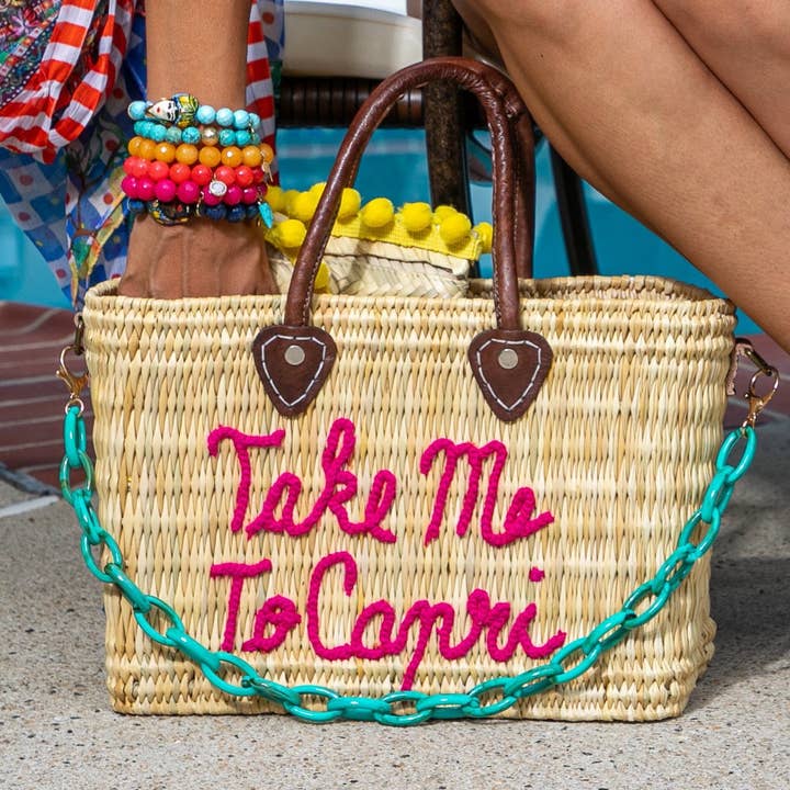 Lilliana Take Me To Capri Leather Handle Reed Bag for wholesale by Oriana Lamarca Designs