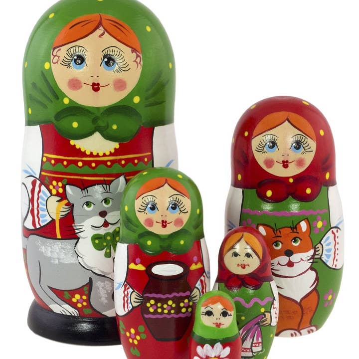 GSZ corporation DBA Gabriella's Gifts - Wholesale Doll - Kids - Russian Nesting Dolls Set with CATS, 5 Pcs/5.5"