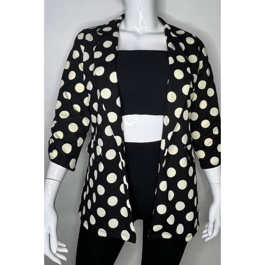 Black Pearl Clothing - Wholesale Blazer - Women's - Plus Size Clothing Polkdot Collared V-NEck Blazer4