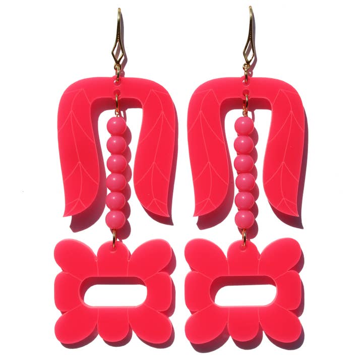 Pink Pretty Flower Earrings - Long for wholesale by Iris De La Torre