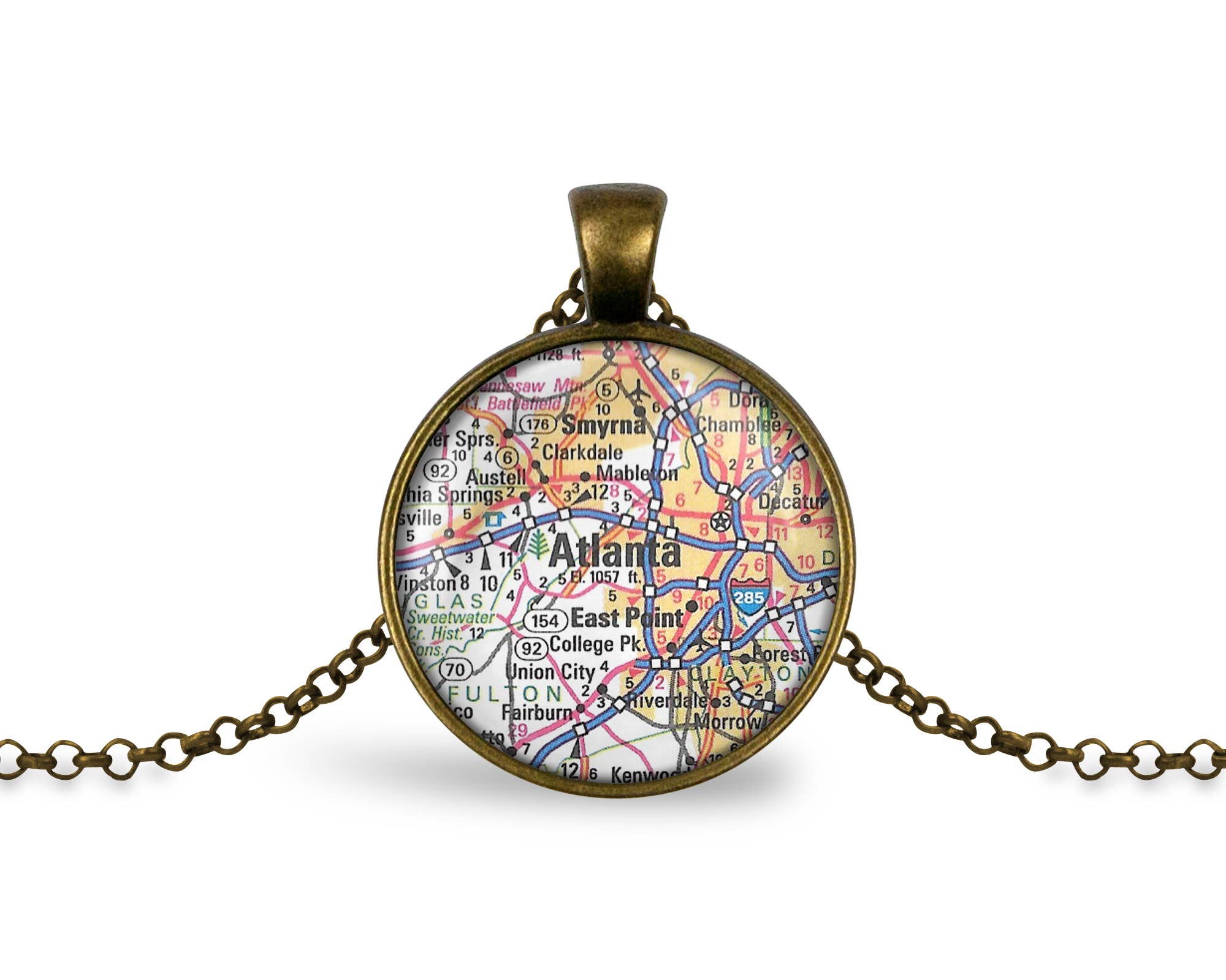 Whimsy Spirit Shop - Wholesale Pendant/Charm Necklace - Map Page Cabochon Necklace - U.S. City of your choice1