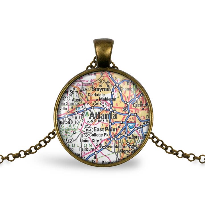 Whimsy Spirit Shop - Wholesale Pendant/Charm Necklace - Map Page Cabochon Necklace - U.S. City of your choice1