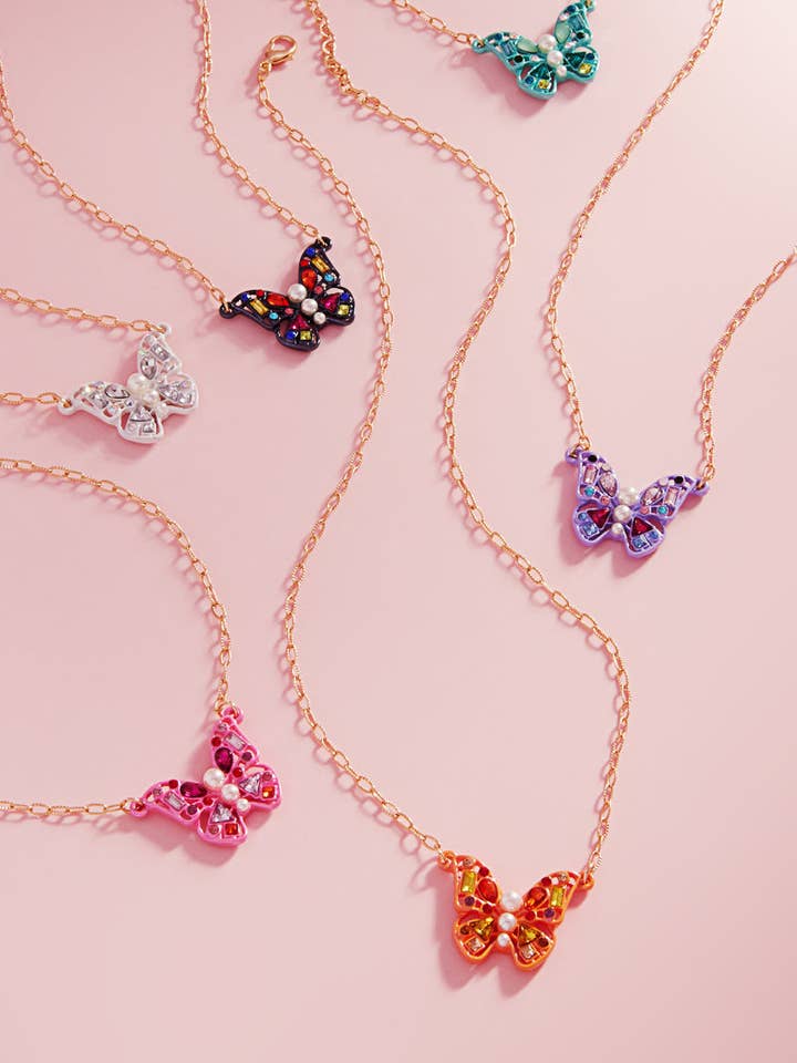 Butterfly Shiny Color Coated Stones Short Necklace for wholesale by Designature New York