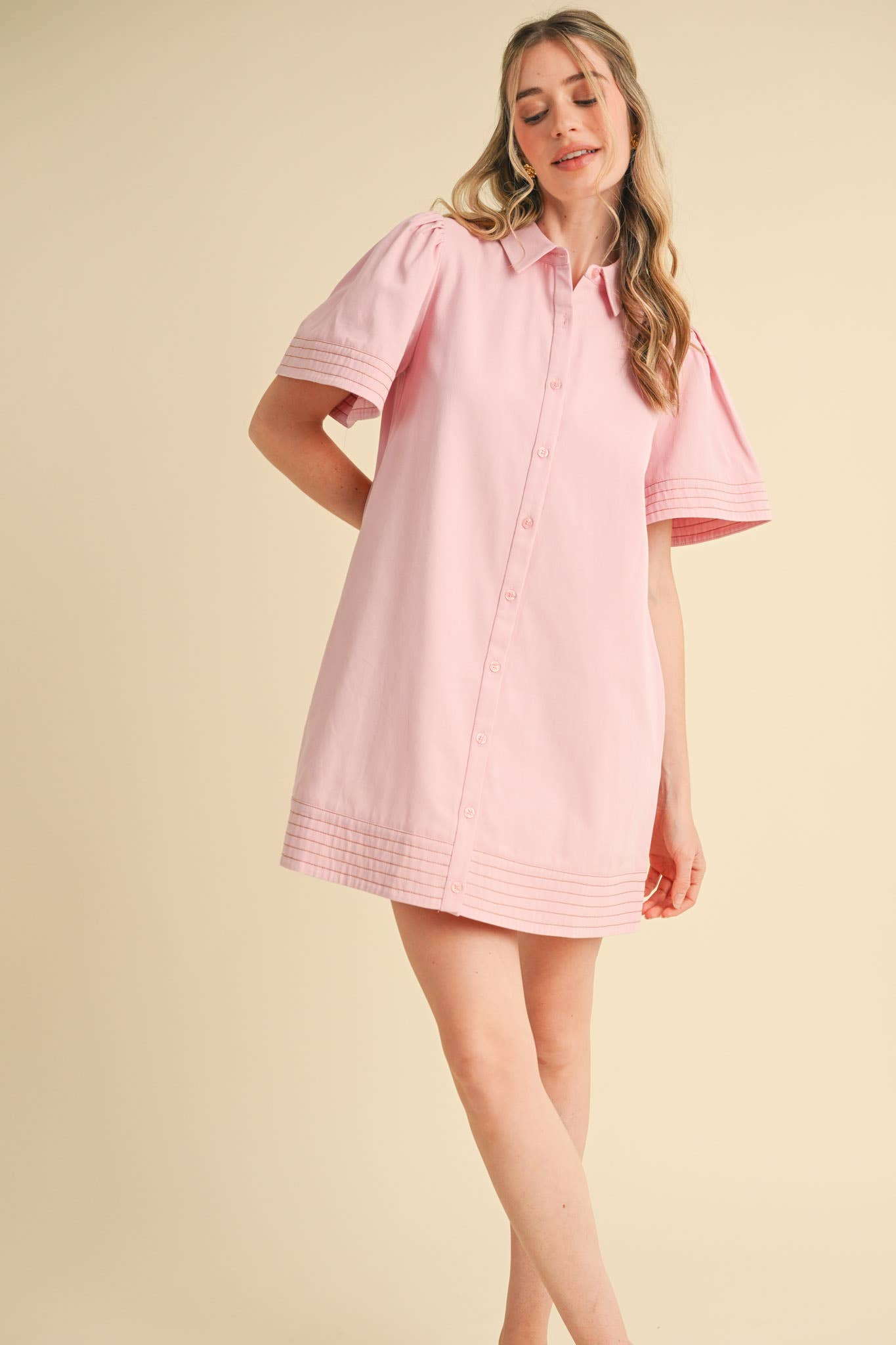 &MERCI - Wholesale Dress - Women's - SHORT SLEEVE BUTTON DOWN MINI DRESS MDR357244