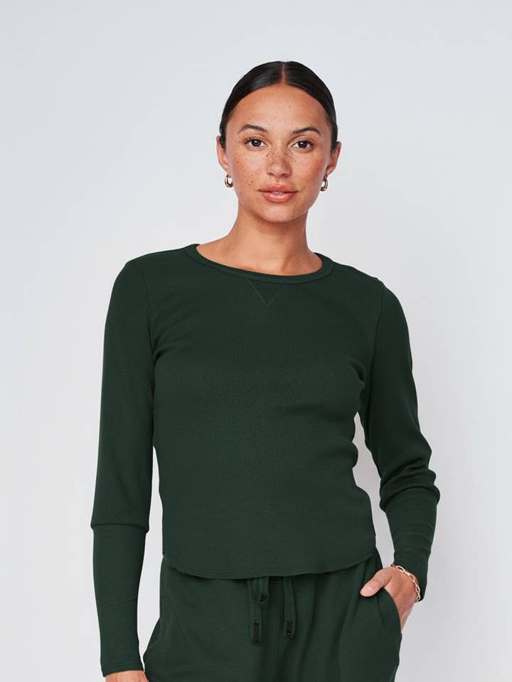 Micro Thermal Raw Hem Pullover in Everfall for wholesale by Stateside