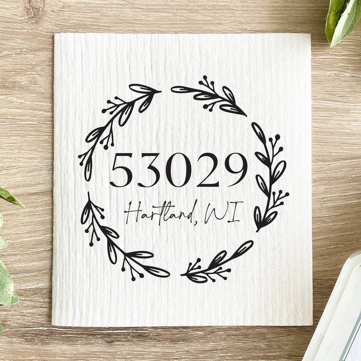 Aangepaste stad, staat, postcodekrans - Zweedse vaatdoek voor wholesale door Lissi Designs