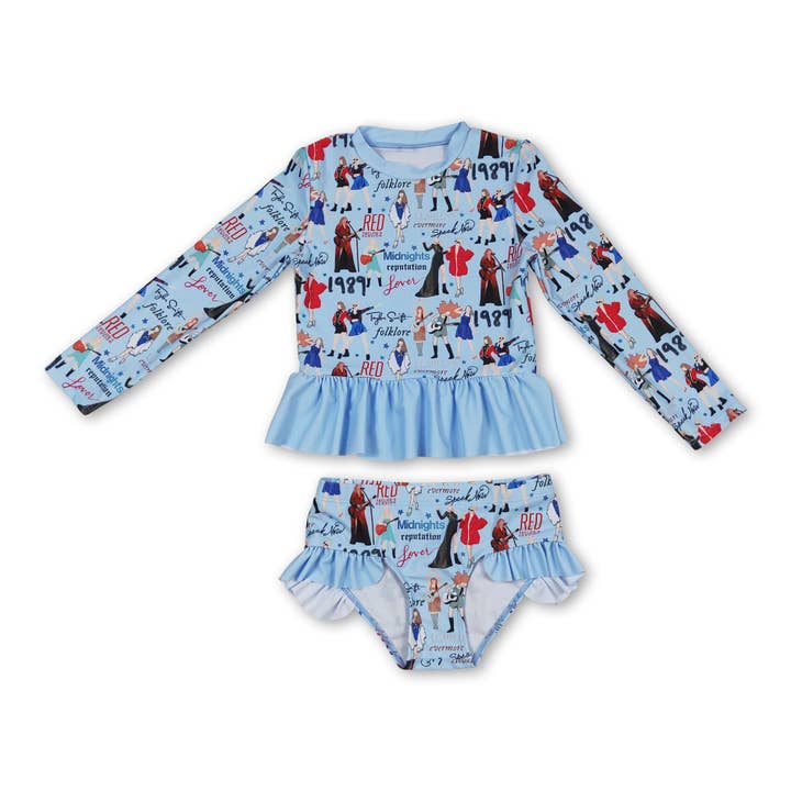 Light blue long sleeves guitar 2 pcs singer girls swimwear for wholesale by Yawoo Garments