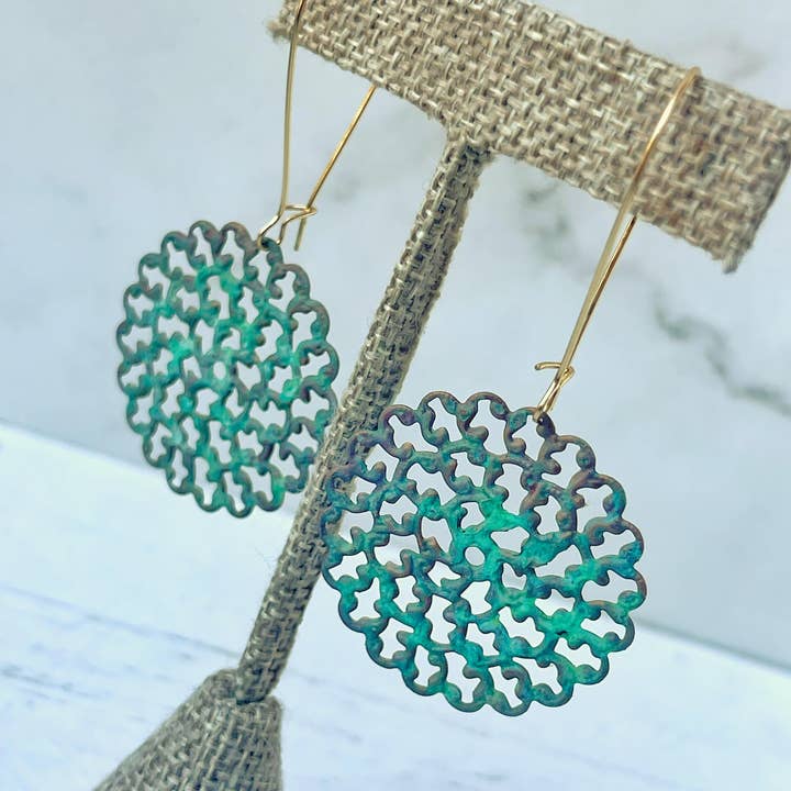 Rage Gems & Jewelry - Wholesale Dangle Earrings - Verdigris Filigree Circle Drop Earrings1