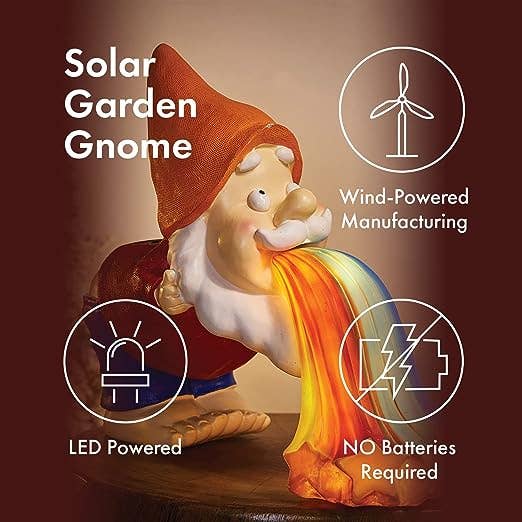 The Wine Savant /  Khen Glassware - Wholesale Garden Gnome - Garden Gnome Throwing up Solar Rainbow Lights 4.7”x10 x9.5”1
