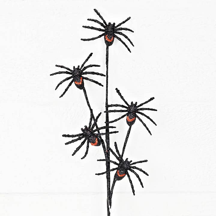 Impressive Enterprises, Inc. - Wholesale Artificial Flowers - 31905-18in Spray-Glittered mini Black SpidersX5