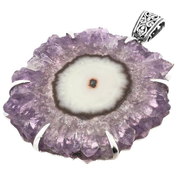 925 silver sällsynt magnifik stor ametistgeod kristallskiva hänge, 3 3/4" för wholesale av FifiRose