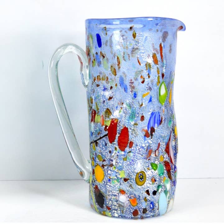 Murano Glass Pitcher - Blue with Silver Foil - Made in Italy for wholesale by Via Graceffo