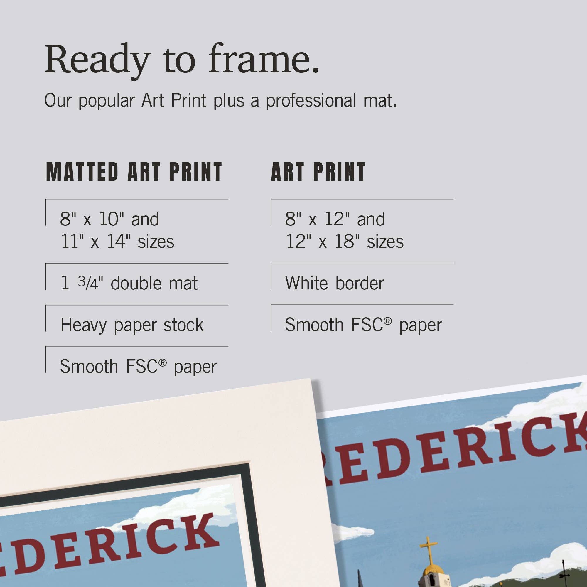 Lantern Press - Vente Affiche d'art - IMPRIMÉS EMMÊLÉS Frederick, M.D., City of Clustered Spires7