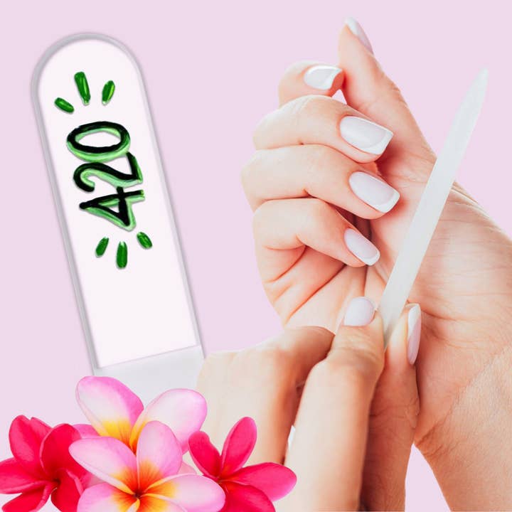420 Cannabis Pot Hand Painted Clear Czech Crystal Nail File for wholesale by Classy Nail Files