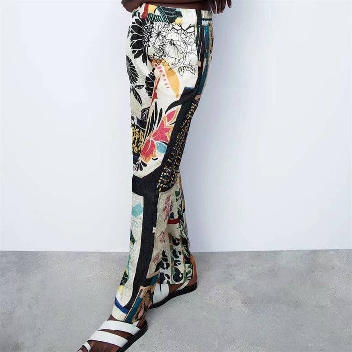 PRINTING Printed Patchwork Kimono Top And Wide Leg Pants Set for wholesale on Faire