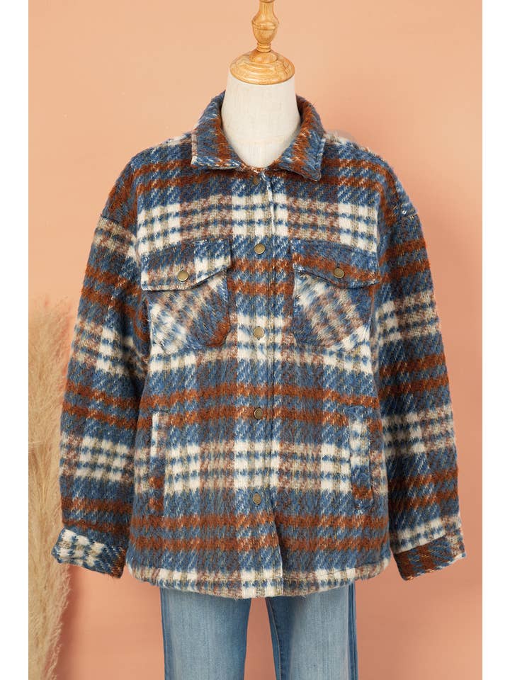 Aapparella - Wholesale Shirt Jacket/Shacket - Women's - Plaid Print Chest Pockets Turn Down Shacket | S-XL