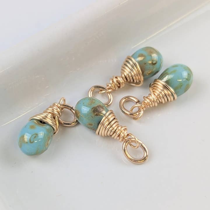 Growth Turquoise Czech Glass Charms in Gold - Pack of 4 for wholesale by Forai
