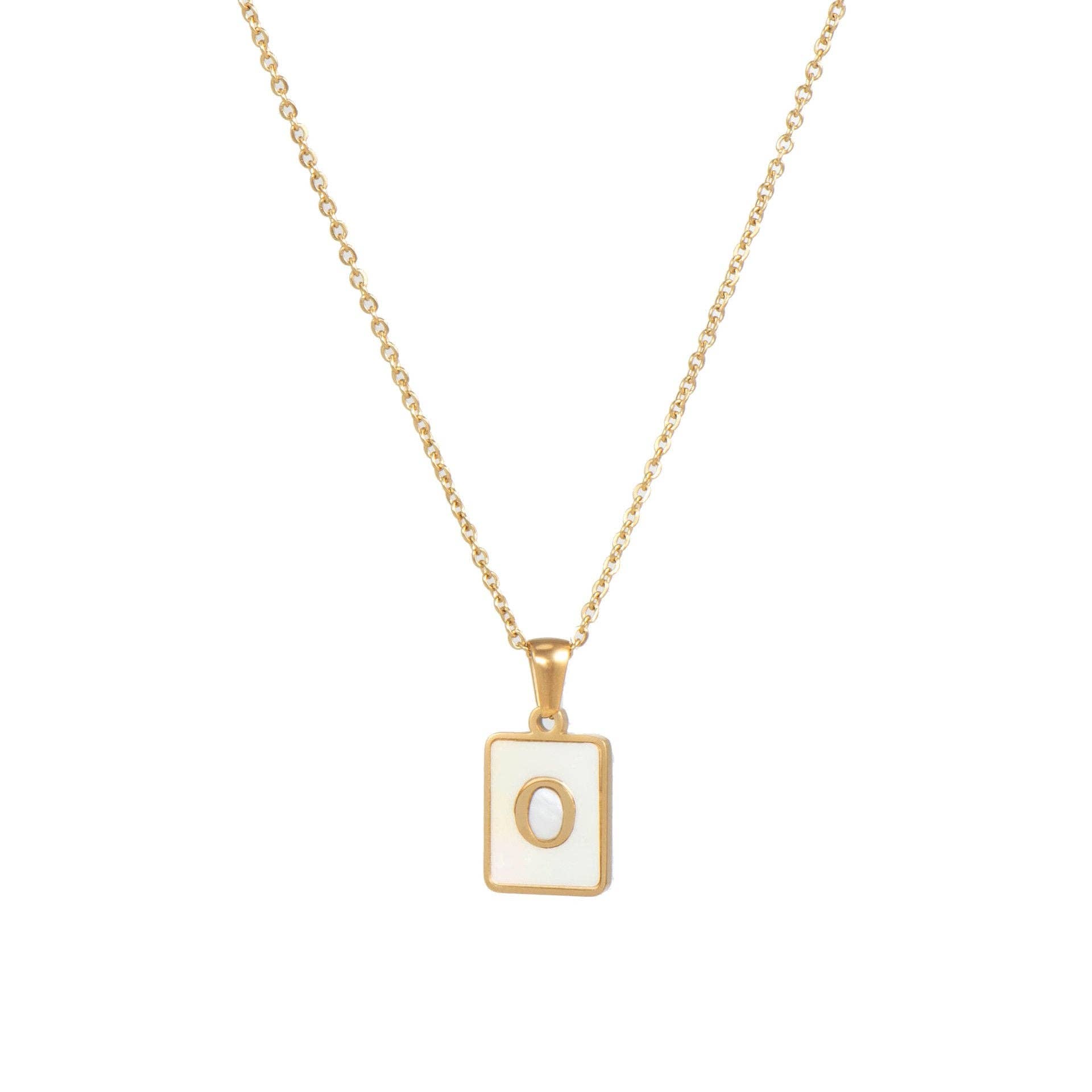 Mio Queena - Wholesale Pendant/Charm Necklace - Square Initial 18K Gold-plated Stainless Steel Necklace -FGS29