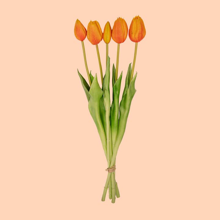 Trendhero.nl/b2b - Wholesale Artificial Flowers - Tulip Bouquet – 5 Pieces – Various Colours – ‘Real Touch’ Artificial Tulips – 42 cm