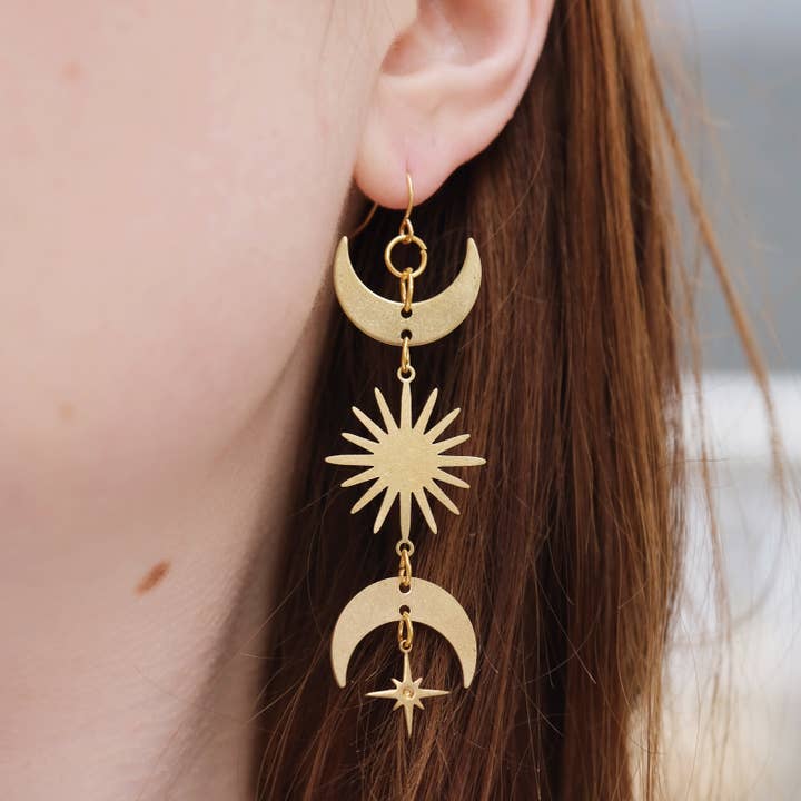 Moon and Sun Earrings for wholesale by Muna Moth