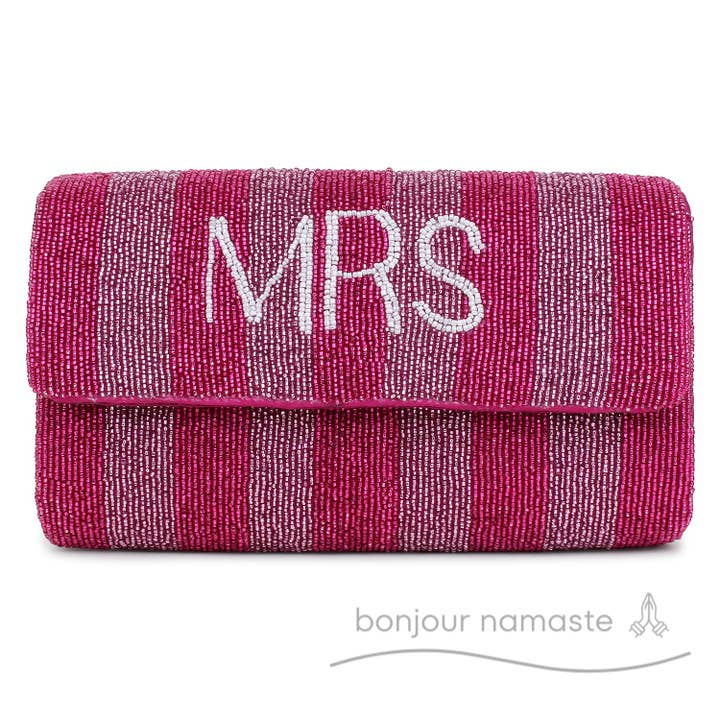 Rose & Pink Beaded Clutch – "MRS" Personalized Bridal Purse for wholesale by Bonjour Namaste