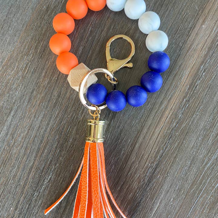 JILLIAN INK LLC - Wholesale Keychain Bracelet - Game Day Wristlet Silicone Beads-Orange/Navy/White
