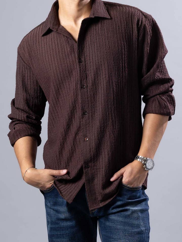 252209 - Brown Button Up Long Sleeve Dress Shirt for wholesale by Bespoke Moda