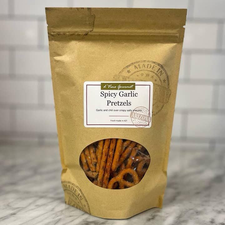 Spicy Garlic Pretzels 5oz for wholesale by d'Vine Gourmet